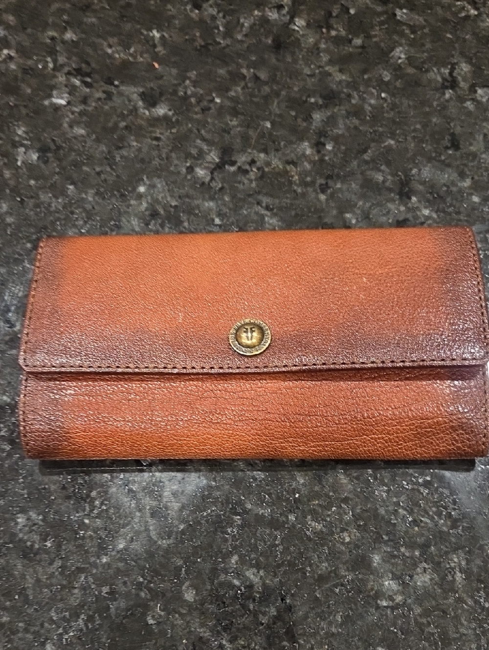 Frye Classic Brown Leather Wallet with Brass Button